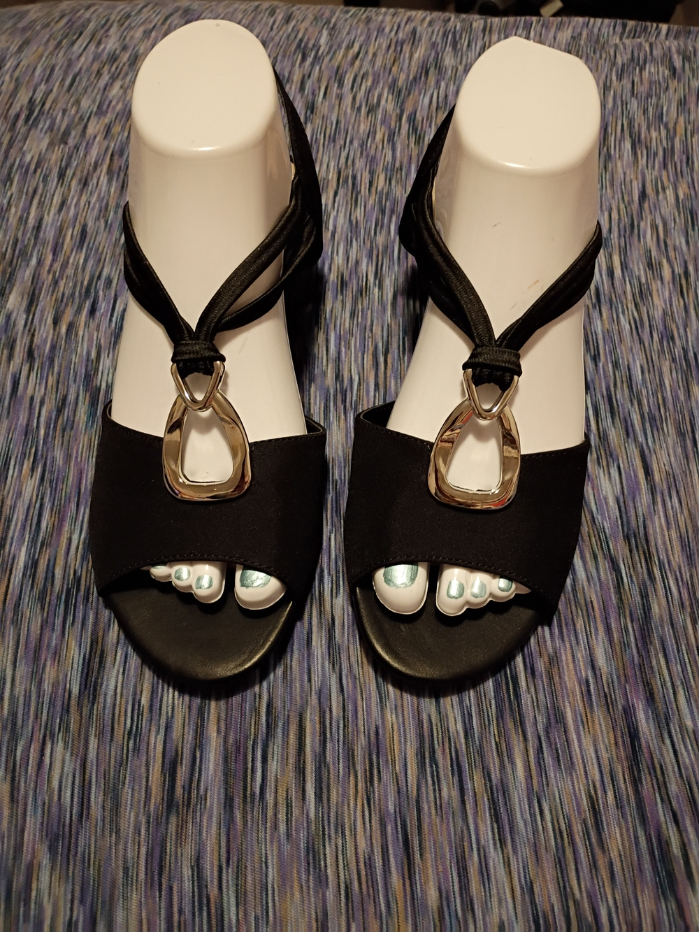 Black Women's Sandals with Silver Tone-Accent